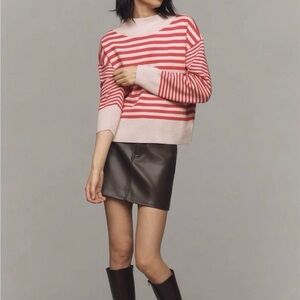 Maeve Red and Light Pink Striped Crewneck Sweater